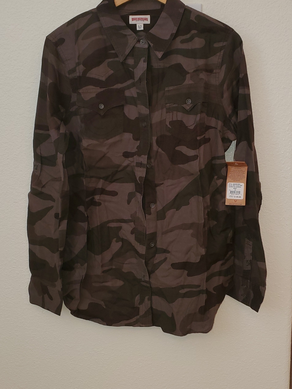 NWT Women's True Religion Camo Button Down Shirt Size XL
